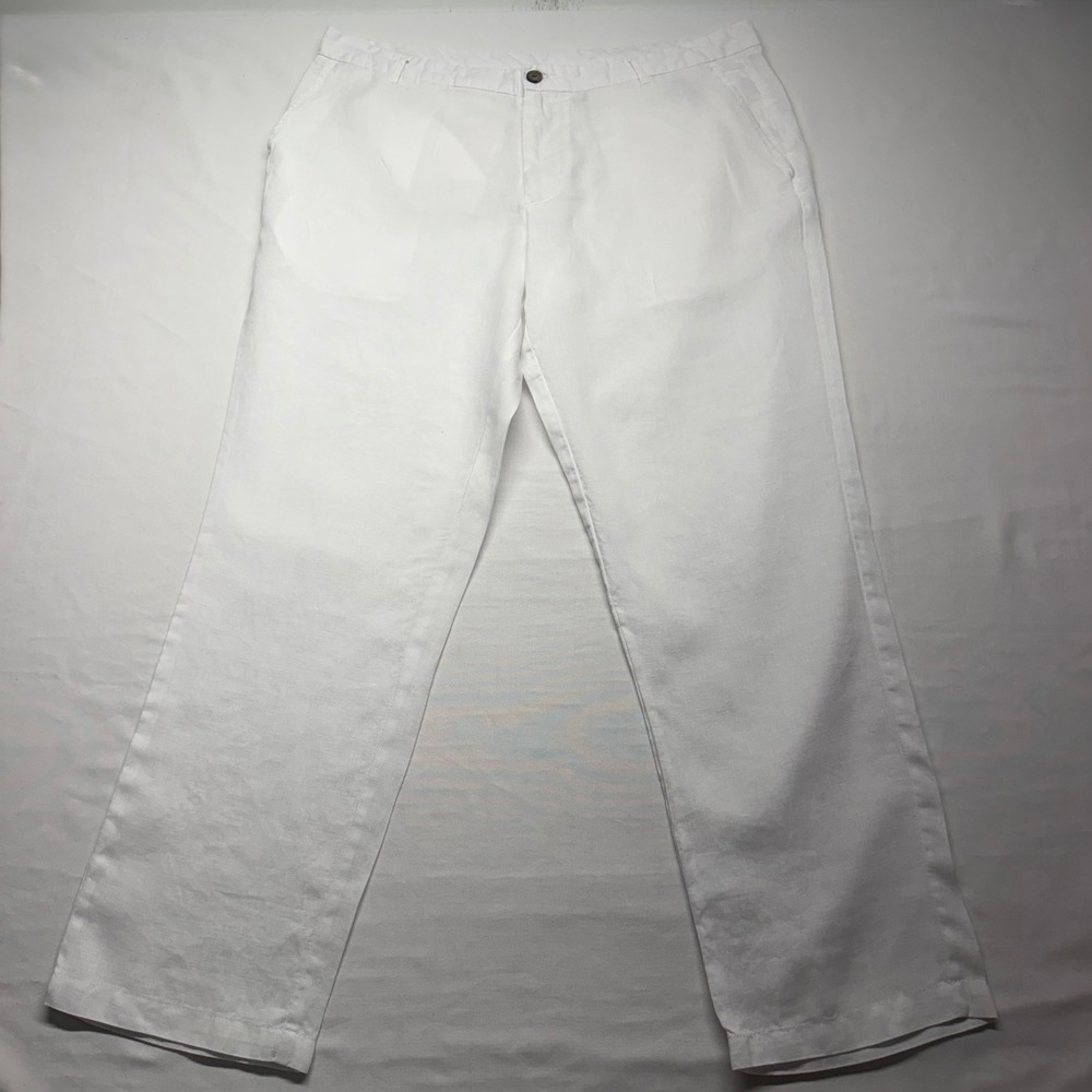 Tasso Elba 100% Linen Pants Mens 38x32 White Flat Front Beach Resort Casual